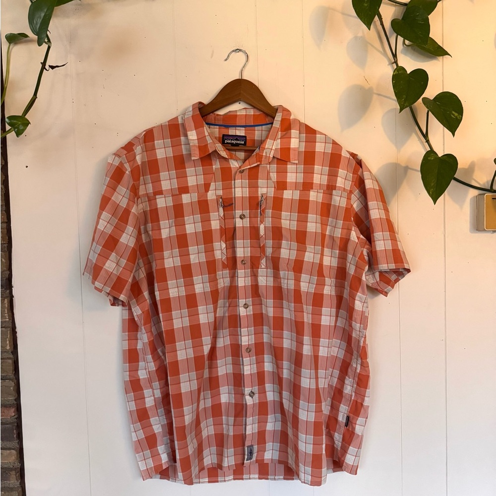 Patagonia Orange and White Plaid Short-Sleeve Button-Down Shirt - Picture 1 of 10